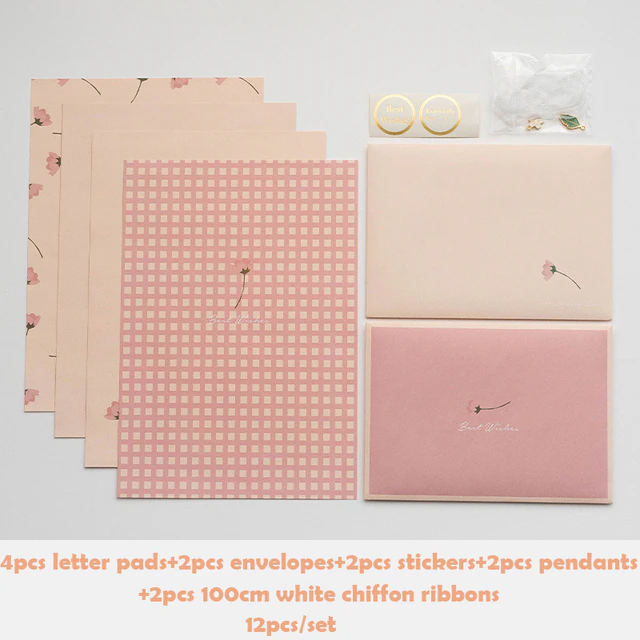 12pc/set Pink Floral Envelopes