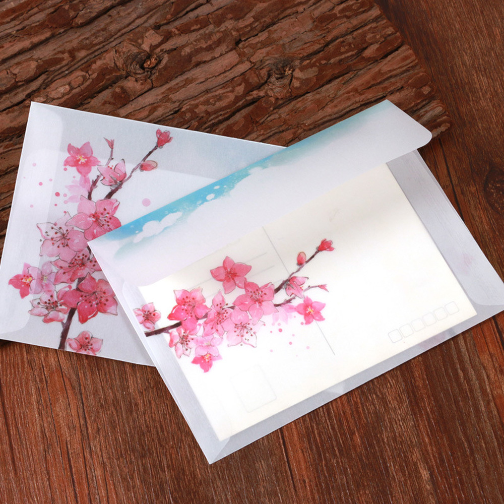 5pcs Vintage Translucent Peach Blossom Pattern Envelope